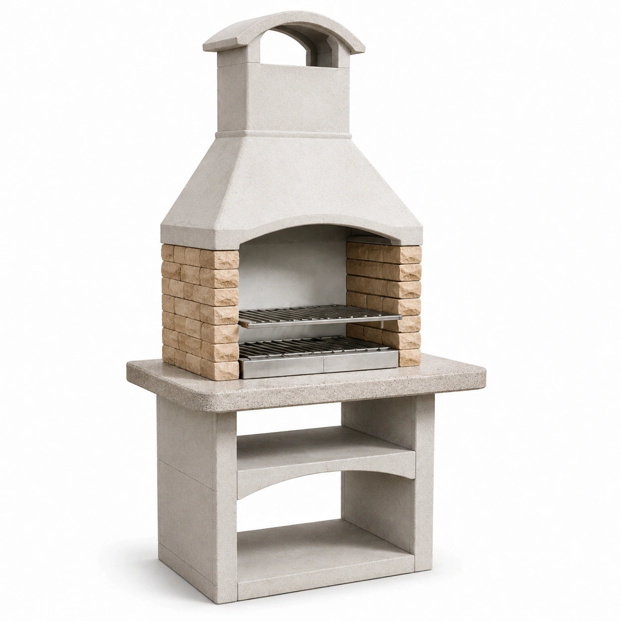 Barbecue in cemento e acciaio inox con ripiani