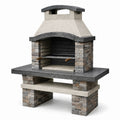 Barbecue in pietra e acciaio inox con griglia regolabile