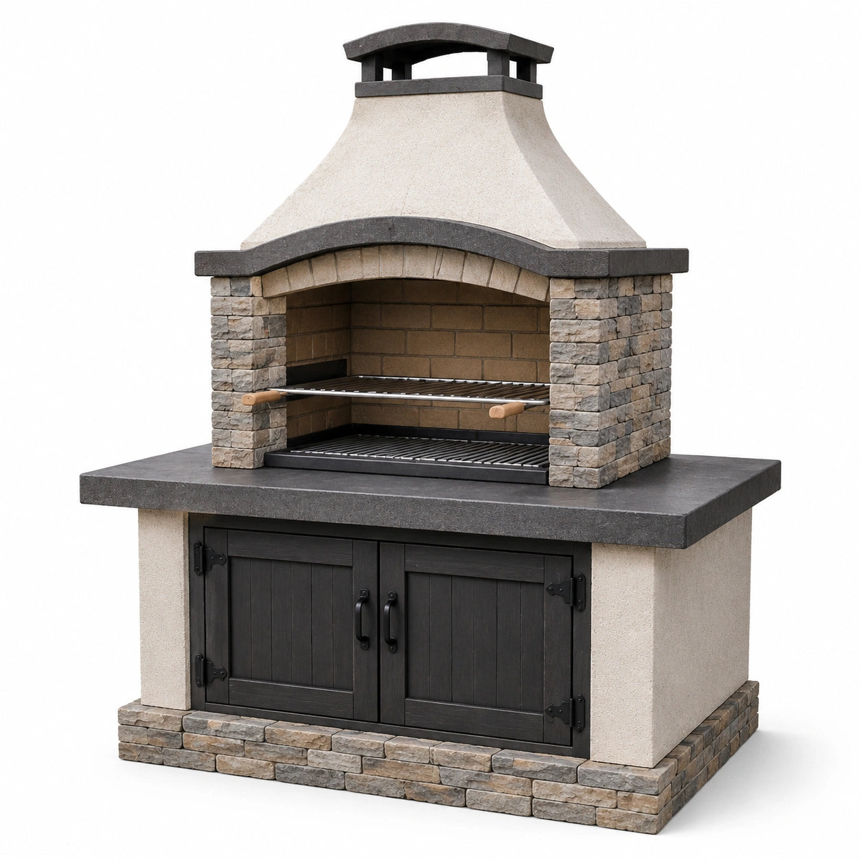 Barbecue da Giardino in Pietra e Cemento con Griglia Doppia 140 cm