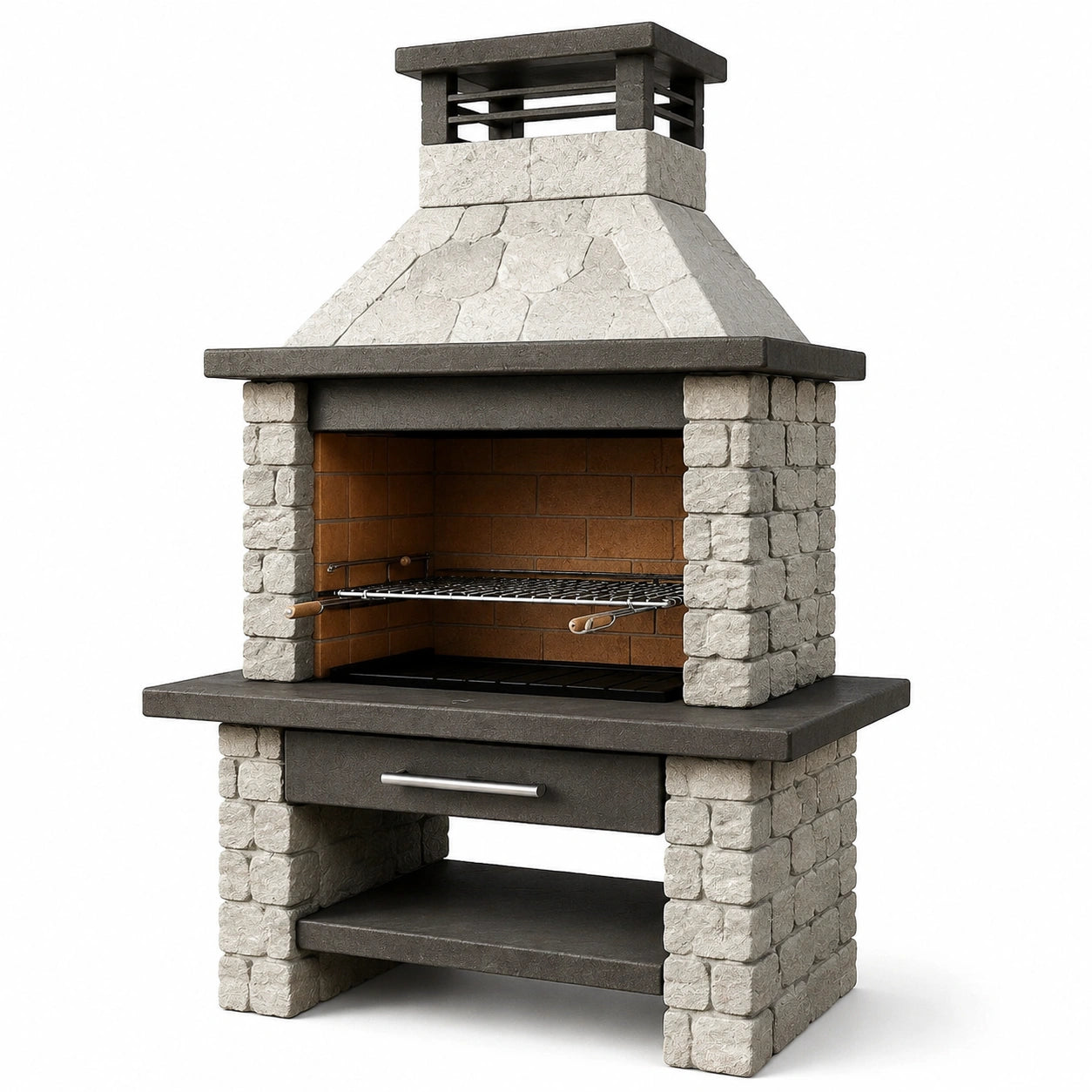 Barbecue in pietra naturale con griglia in acciaio inox 120x65x190 cm