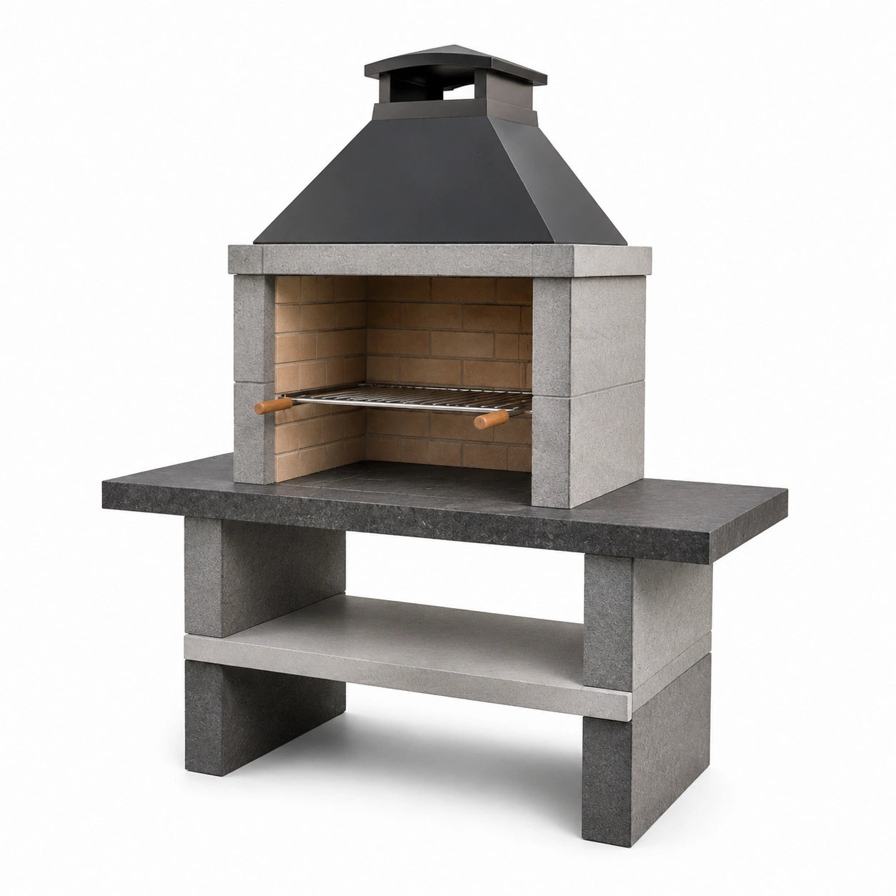 Barbecue in cemento con pietra refrattaria e acciaio inossidabile