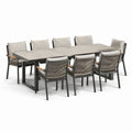 Set da pranzo in metallo e corda 8 posti con tavolo rettangolare
