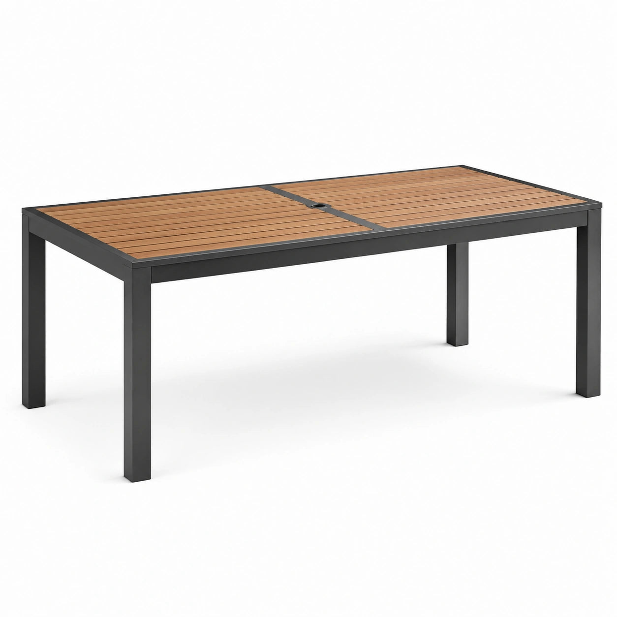 Tavolo rettangolare da giardino in metallo e legno 180x90 cm nero e marrone