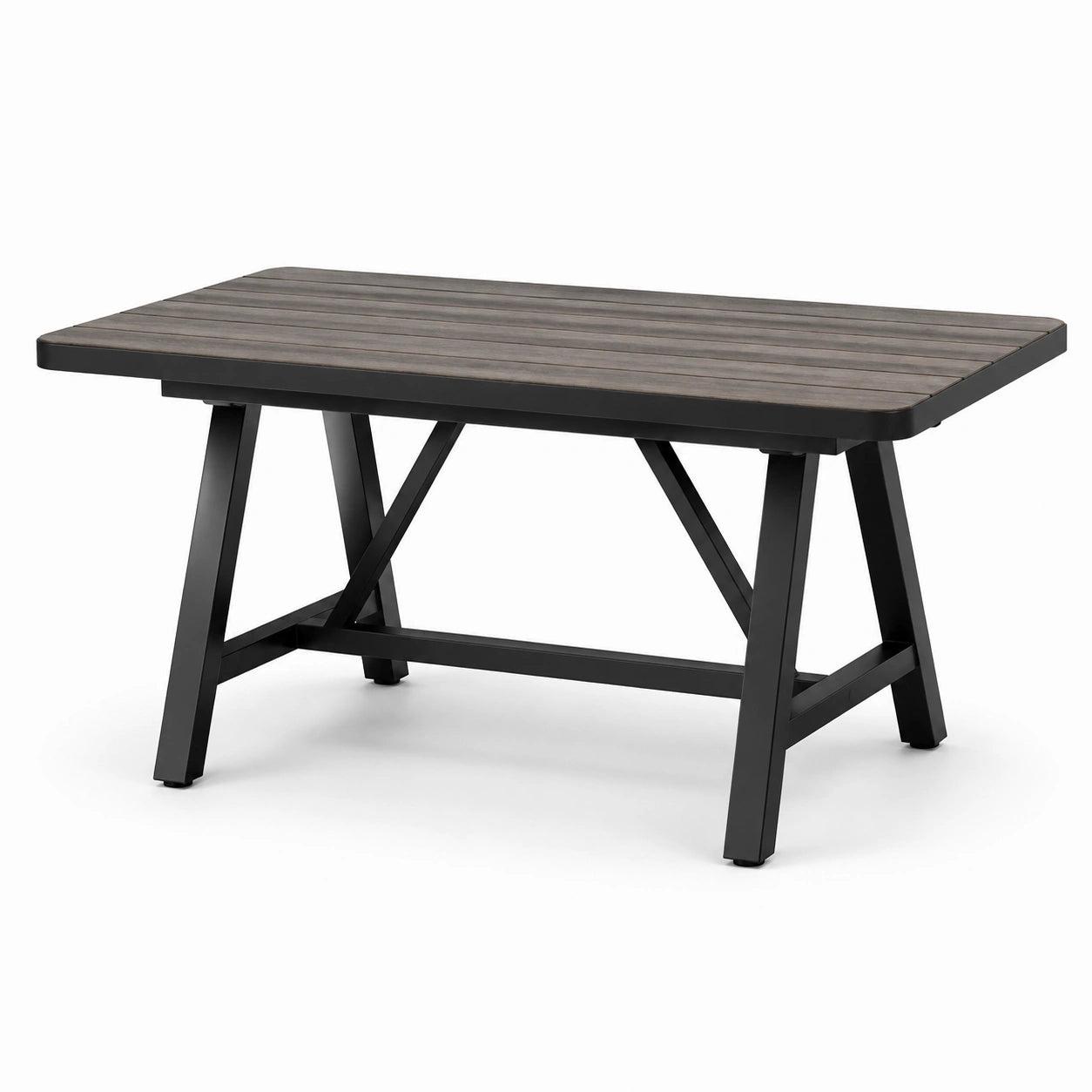 Tavolo da giardino rettangolare in legno composito e metallo 150x90x75 cm marrone/nero