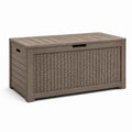 Baule da giardino in legno e resina intrecciata grigio 120x55x60 cm