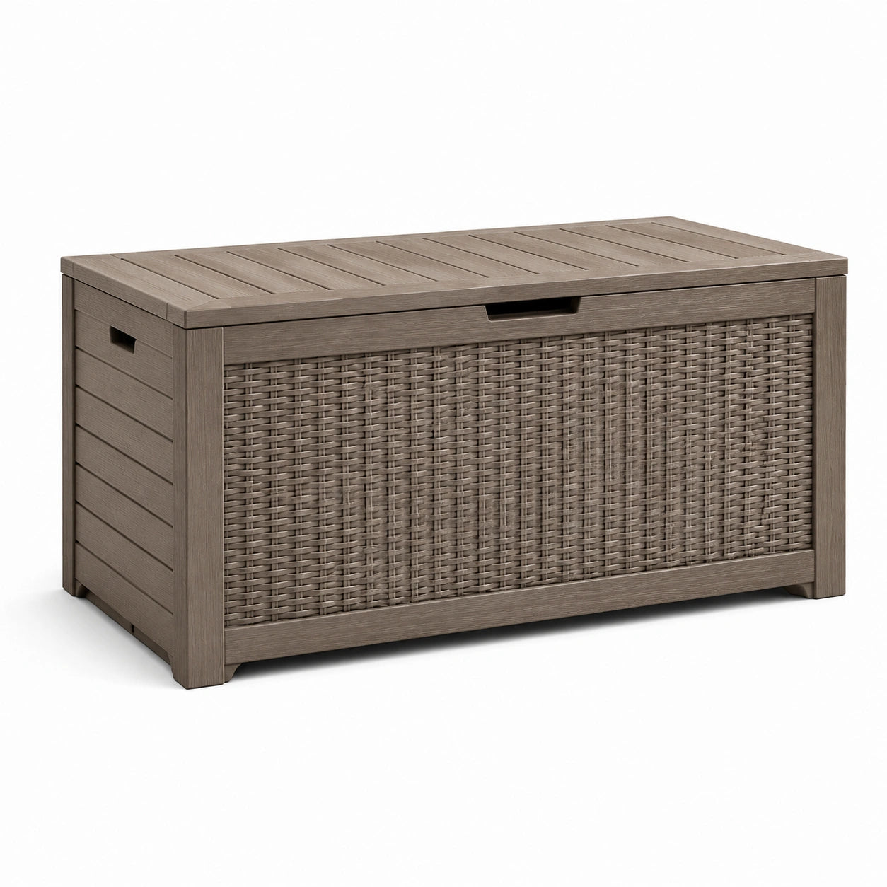Baule da giardino in legno e resina intrecciata grigio 120x55x60 cm