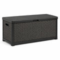 Baule da Giardino in Plastica con Effetto Rattan Grigio Antracite 120x45x60 cm