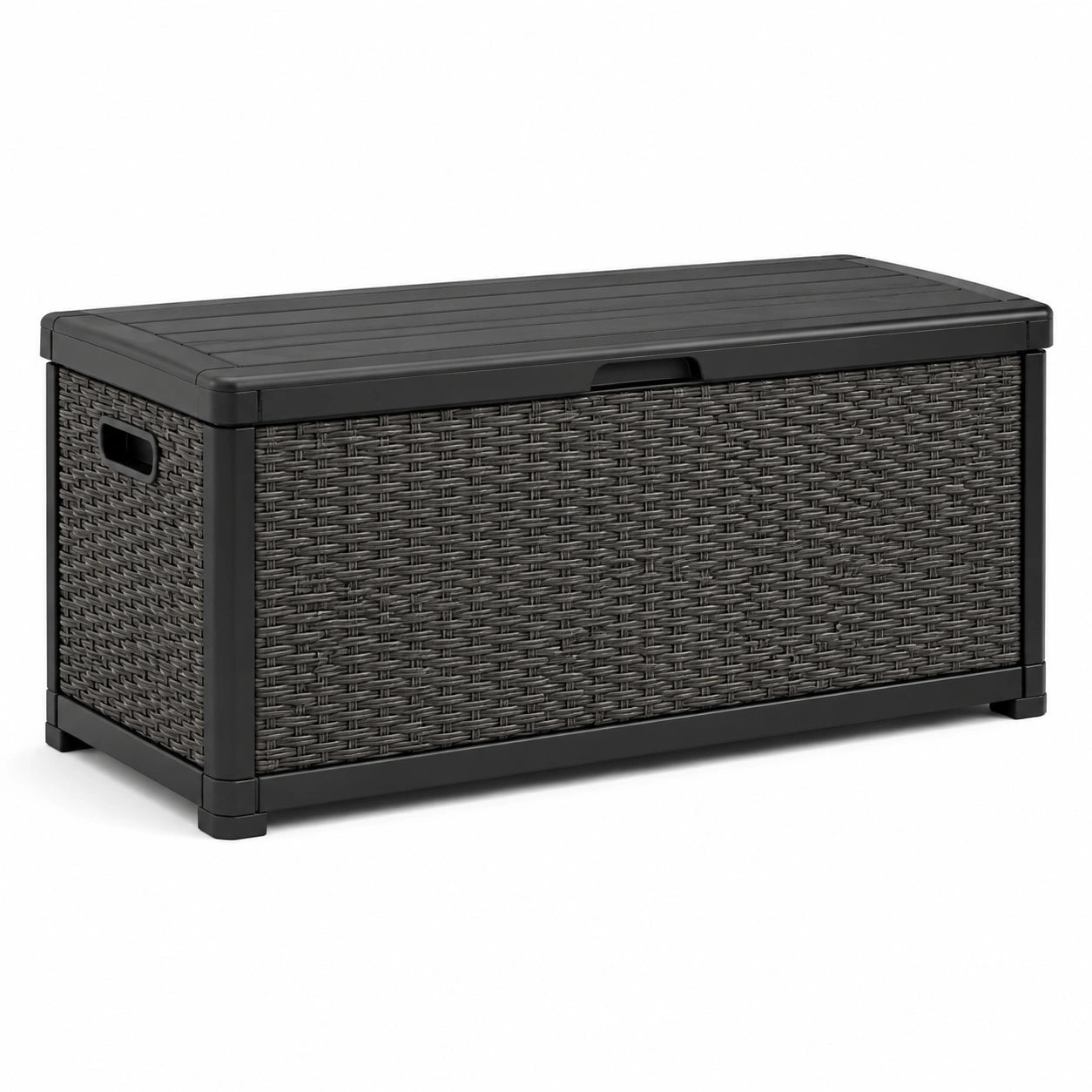 Baule da Giardino in Plastica con Effetto Rattan Grigio Antracite 120x45x60 cm