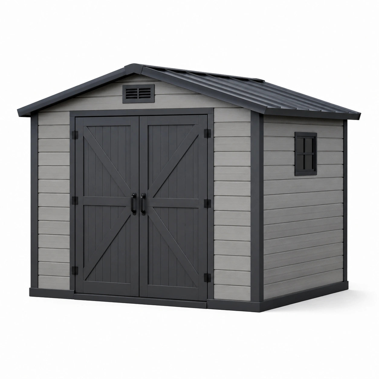 Capanno da giardino in plastica con ventilazione e tettoia in resina 260x300x230 cm