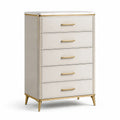 Cassettiera a cinque cassetti in metallo e marmo beige
