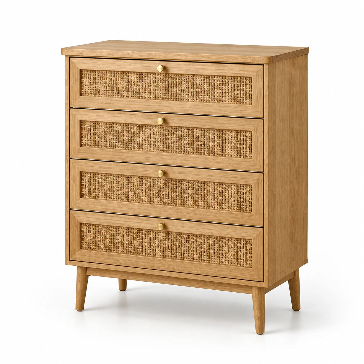 Cassettiera in legno e rattan con 4 cassetti 80x90x40 cm naturale