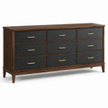 Cassettiera in legno e MDF con 9 cassetti neri e maniglie dorate
