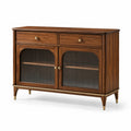 Credenza in legno di noce con ante in vetro smerigliato e cassetti