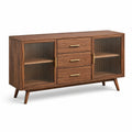 Credenza in legno con ante in vetro scanalato e cassetti