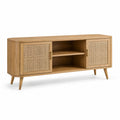 Credenza in legno di rovere con ante in rattan 150x40x60 cm