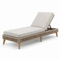 Lettino prendisole in legno con intreccio in corda e cuscini in tessuto beige regolabile