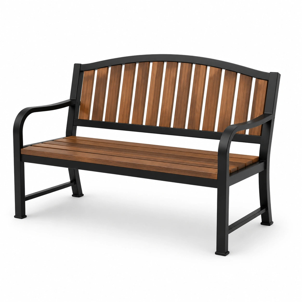 Panchina da giardino in legno e metallo nero, 120x75x80 cm