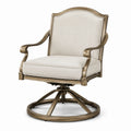Poltrona girevole in metallo bronzato e tessuto poliestere beige