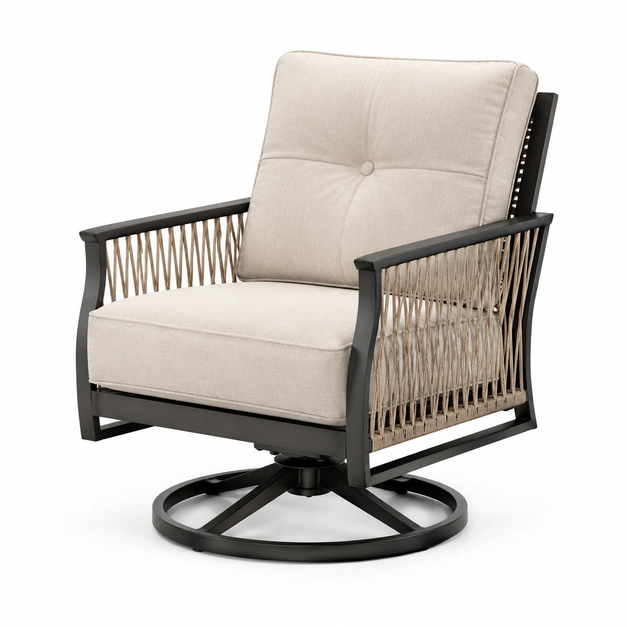 Poltrona girevole in alluminio con cuscini in poliestere beige